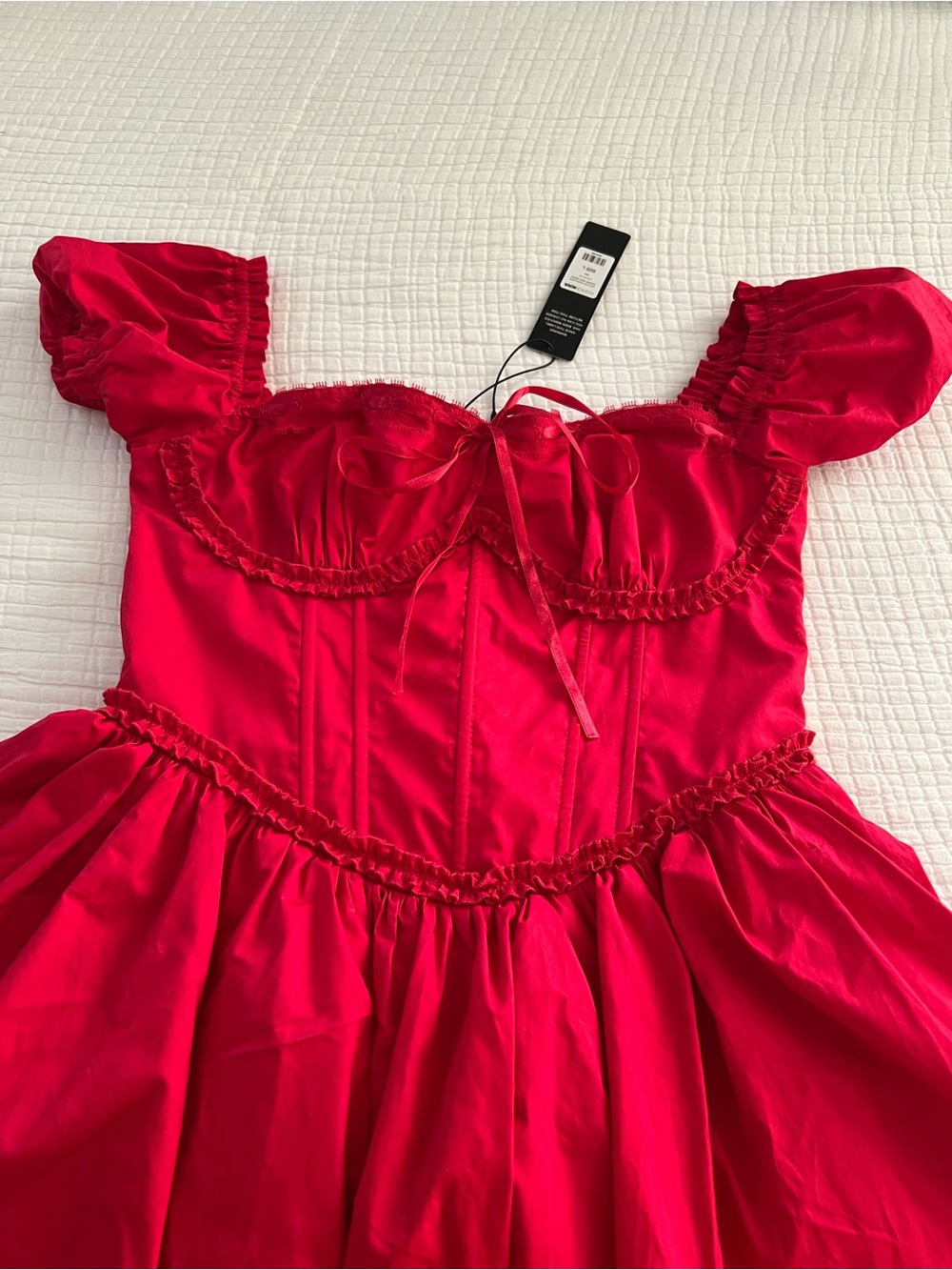 Sweet Corset Red Mini Dress with Puff Sleeves - Picture 6 of 7